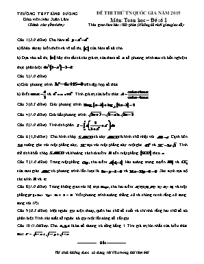 Đề thi thử tốt nghiệp quốc gia năm 2015 môn: Toán học – đề số 1 thời gian làm bài: 180 phút (không kể thời gian giao đề)