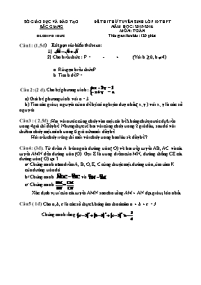 Đề thi thử tuyển sinh lớp 10 thpt năm học : 2015 - 2016 môn : Toán học thời gian làm bài : 120 phút