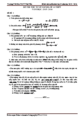 Đề thi thử tuyển sinh lớp 10 thpt năm học: 2015 - 2016