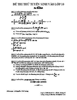 Đề thi thử tuyển sinh vào lớp 10 môn Toán học