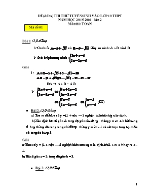 Đề thi thử tuyển sinh vào lớp 10 thpt năm học 2015 - 2016 – lần 2 môn thi: Toán