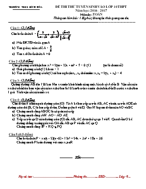 Đề thi thử tuyển sinh vào lớp 10 thpt năm học: 2016 – 2017 môn thi: Toán thời gian làm bài: 120 phút, không kể thời gian giao đề