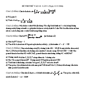 Đề thi thử vào 10 – lần 1 (ngày 12/3/2016)