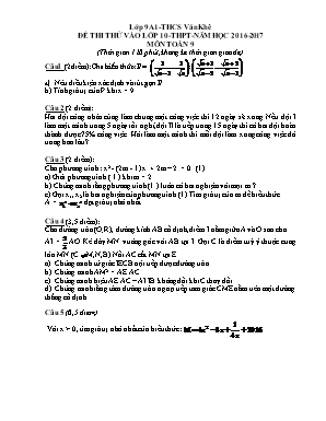 Đề thi thử vào lớp 10 - Thpt - Năm học 2016 - 2017 môn toán 9 (thời gian 120 phút , không kể thời gian giao đề)