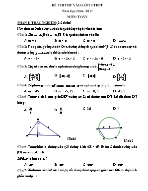 Đề thi thử vào lớp 10 thpt năm học 2016 - 2017 Môn: Toán học lớp 9