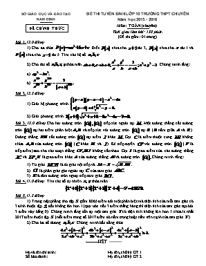 Đề thi tuyển sinh lớp 10 trường thpt chuyên năm học 2015 - 2016 môn: Toán (chuyên) thời gian làm bài: 150 phút