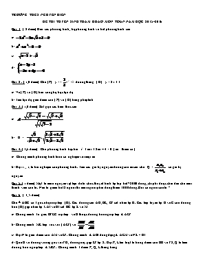 Đề thi tuyển sinh tham khảo môn toán năm học 2015 - 2016