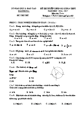 Đề thi tuyển sinh vào lớp 10 thpt năm học 2016 - 2017 môn thi: Toán thời gian: 120 phút (không kể giao đề)
