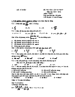 Đề thi vào lớp 10 thpt năm học 2015 - 2016 môn: Toán học thời gian làm bài: 120 phút