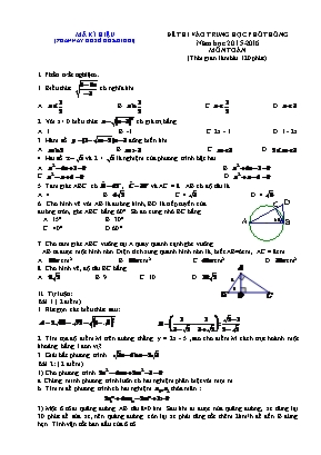 Đề thi vào trung học phổ thông năm học 2015 - 2016 môn toán (thời gian làm bài 120 phút)