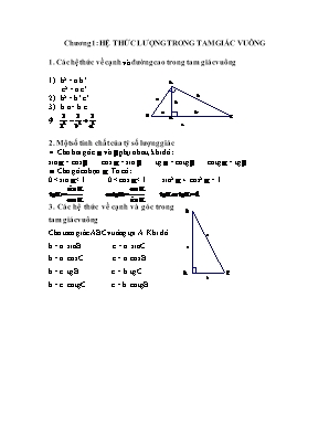 Giáo án lớp 9 môn hình học - Chương 1: Hệ thức lượng trong tam giác vuông