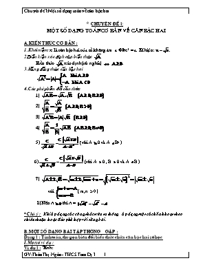 Giáo án lớp 9 môn Toán - Chuyên đề 1: Một số dạng toán cơ bản về căn bậc hai