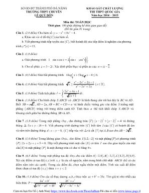 Khảo sát chất lượng thi thpt quốc gia năm học 2014 – 2015 môn thi: Toán học thời gian: 180 phút (không kể thời gian giao đề)