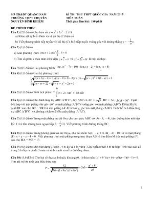 Kì thi thử thpt quốc gia năm 2015 môn toán Thời gian làm bài : 180 phút