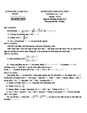 Kì thi tuyển sinh lớp 10 thpt năm học 2016 - 2017 môn thi : Toán thời gian làm bài: 120 phút