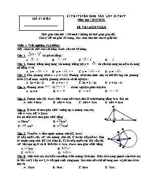 Kì thi tuyển sinh vào lớp 10 thpt năm học: 2015 - 2016 đề thi môn toán