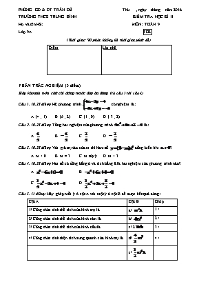 Kiểm tra học kì II môn: Toán 9 năm 2016