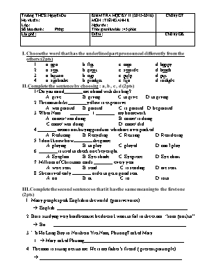 Kiểm tra học kỳ II (2015 - 2016) môn : Tiếng 