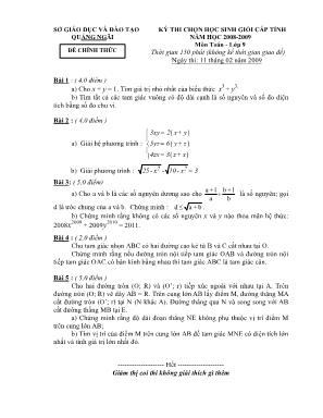 Kỳ thi chọn học sinh giỏi cấp tỉnh năm học 2008 - 2009 môn toán - lớp 9 thời gian 150 phút (không kể thời gian giao đề)