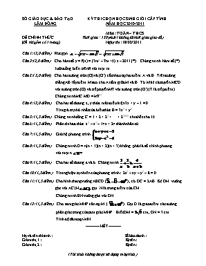 Kỳ thi chọn học sinh giỏi cấp tỉnh năm học 2010 - 2011 môn : Toán thời gian : 150 phút ( không kể thời gian giao đề)