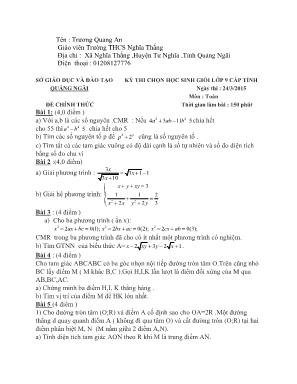 Kỳ thi chọn học sinh giỏi lớp 9 cấp tỉnh môn : Toán thời gian làm bài : 150 phút