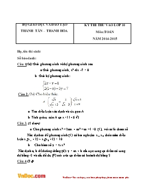Kỳ thi thử vào lớp 10 môn: Toán năm 2014 - 2015