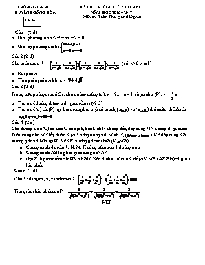 Kỳ thi thử vào lớp 10 thpt năm học 2016 – 2017 môn thi: Toán học. Thời gian: 120 phút