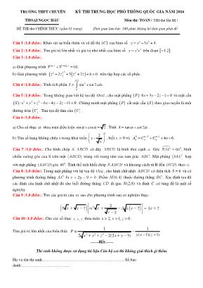 Kỳ thi trung học phổ thông quốc gia năm 2016 môn thi: Toán 12 thời gian làm bài: 180 phút, không kể thời gian phát đề