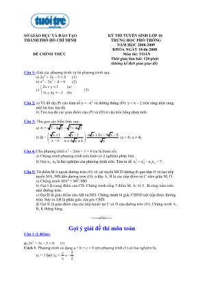 Kỳ thi tuyển sinh lớp 10 năm học 2008 - 2009 môn thi: Toán thời gian làm bài: 120 phút (không kể thời gian giao đề)