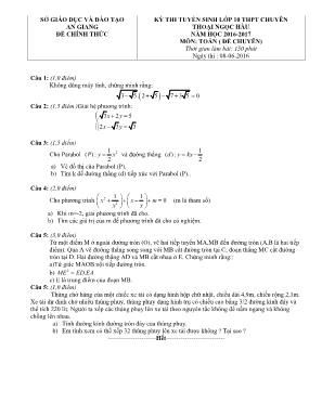 Kỳ thi tuyển sinh lớp 10 thpt  năm học 2016 - 2017 môn: Toán ( đề chuyên) thời gian làm bài: 150 phút