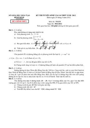 Kỳ thi tuyển sinh vào 10 thpt năm 2012 môn thi: Toán thời gian làm bài: 120 phút (không kể thời gian giao đề)