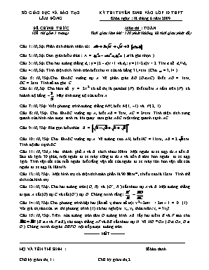 Kỳ thi tuyển sinh vào lớp 10 thpt môn thi : Toán thời gian làm bài: 120 phút (không kể thời gian phát đề)