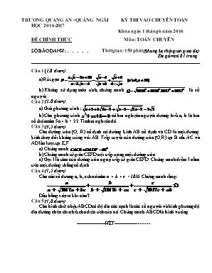 Kỳ thi vào chuyên toán học 2016 - 2017 thời gian: 150 phút (không kể thời gian giao đề)