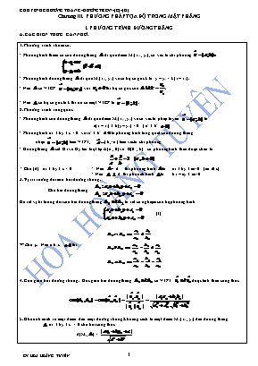 Ôn tập môn Hình học lớp 10 - Chương III: Phương pháp tọa độ trong mặt phẳng