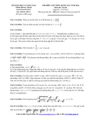 Thi diễn tập thpt quốc gia năm 2016 môn thi: Toán thời gian làm bài : 180 phút, không kể thời gian phát đề