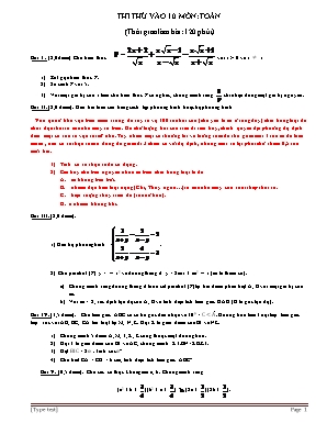 Thi thử vào 10 môn: Toán (thời gian làm bài: 120 phút)