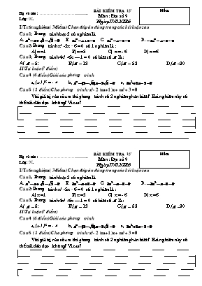 Bài kiểm tra 15 phút môn : Đại số 9