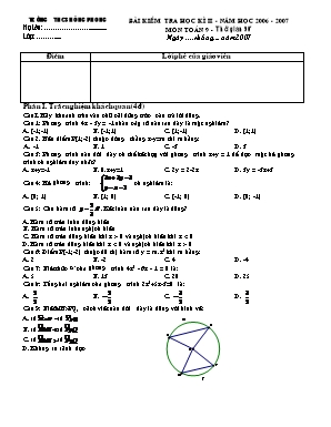 Bài kiểm tra học kì II - Năm học 2006 - 2007 môn toán 9 - thời gian 90 phút