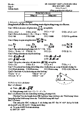 Đề khảo sát chất lượng đầu năm năm học 2007 – 2008 môn: Toán 9 (thời gian làm bài 60 phút)