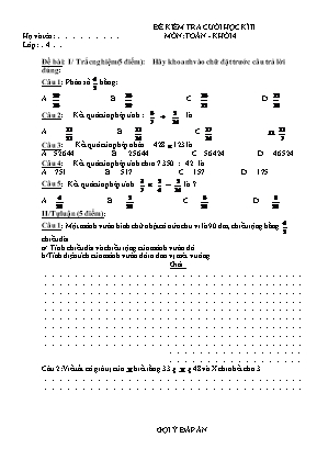 Đề kiểm tra cuối học kì II môn: Toán - Khối 4