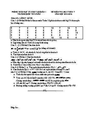 Đề kiểm tra học kì II toán 7 năm học 2015 - 2