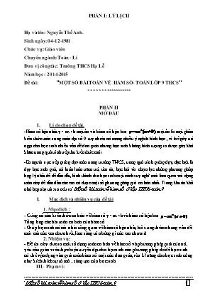 Đề tài Một số bài toán về hàm số - Toán lớp 9 thcs