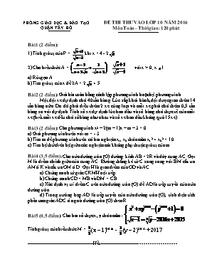 Đề thi thử vào lớp 10 năm 2016 môn toán - Thời gian: 120 phút