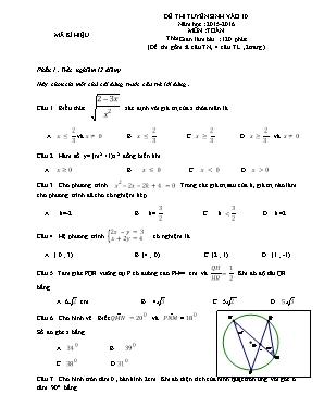 Đề thi tuyển sinh vào 10 năm học : 2015 - 2016 môn : Toán thời gian làm bài : 120 phút