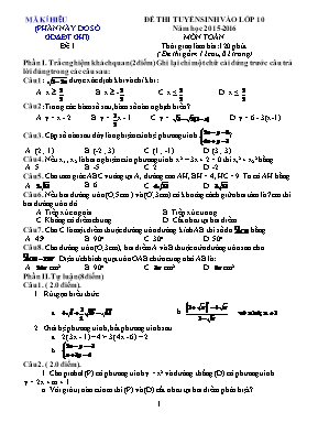 Đề thi tuyển sinh vào lớp 10 năm học 2015 - 2016 môn toán thời gian làm bài: 120 phút