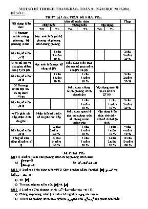 Giáo án Một số đề thi học kì 2 tham khảo - Toán 9 – Năm học 2015 - 2016