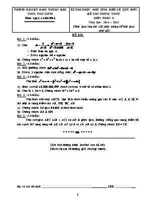 Kì thi chọn học sinh giỏi Lê Quý Đôn đề thi chính thức môn toán 8 năm học: 2014 – 2015 (thời gian làm bài 150 phút không kể thời gian phát đề)