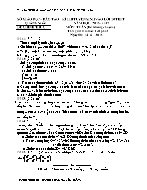Kì thi tuyển sinh vào lớp 10 thpt năm học: 2016 – 2017 môn: Toán (hệ không chuyên ) thời gian làm bài: 120 phút
