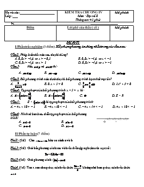 Kiểm tra chương IV môn : Đại số 8 thời gian: 