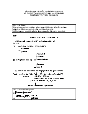 Kỳ thi tuyển sinh lớp 10 năm học 2004 – 2005 môn toán lớp 9